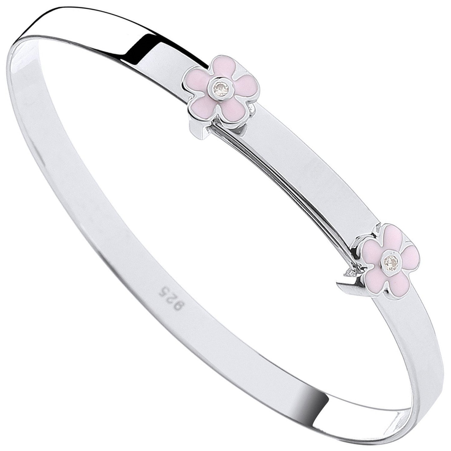 Silver Pink Enamel & Cubic Zirconia Flowers Expandable Baby Bangle - Luxury Watch - Certified – Luxury Watch by Imperi