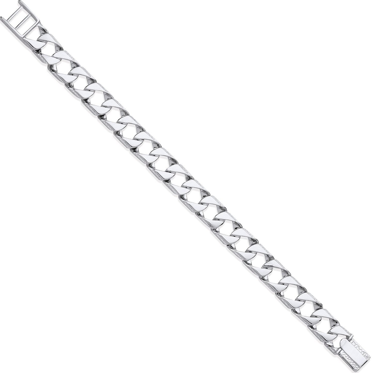 Silver 12mm Big Square Curb Ribbed Edge Link Gents Bracelet - Fine Bracelet - Certified Authe – Luxury Jewellery by Im