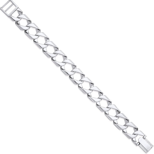 Silver 15mm Large Square Curb Ribbed Edge Link Gents Bracelet - Fine Bracelet - Certified Aut – Luxury Jewellery by Im