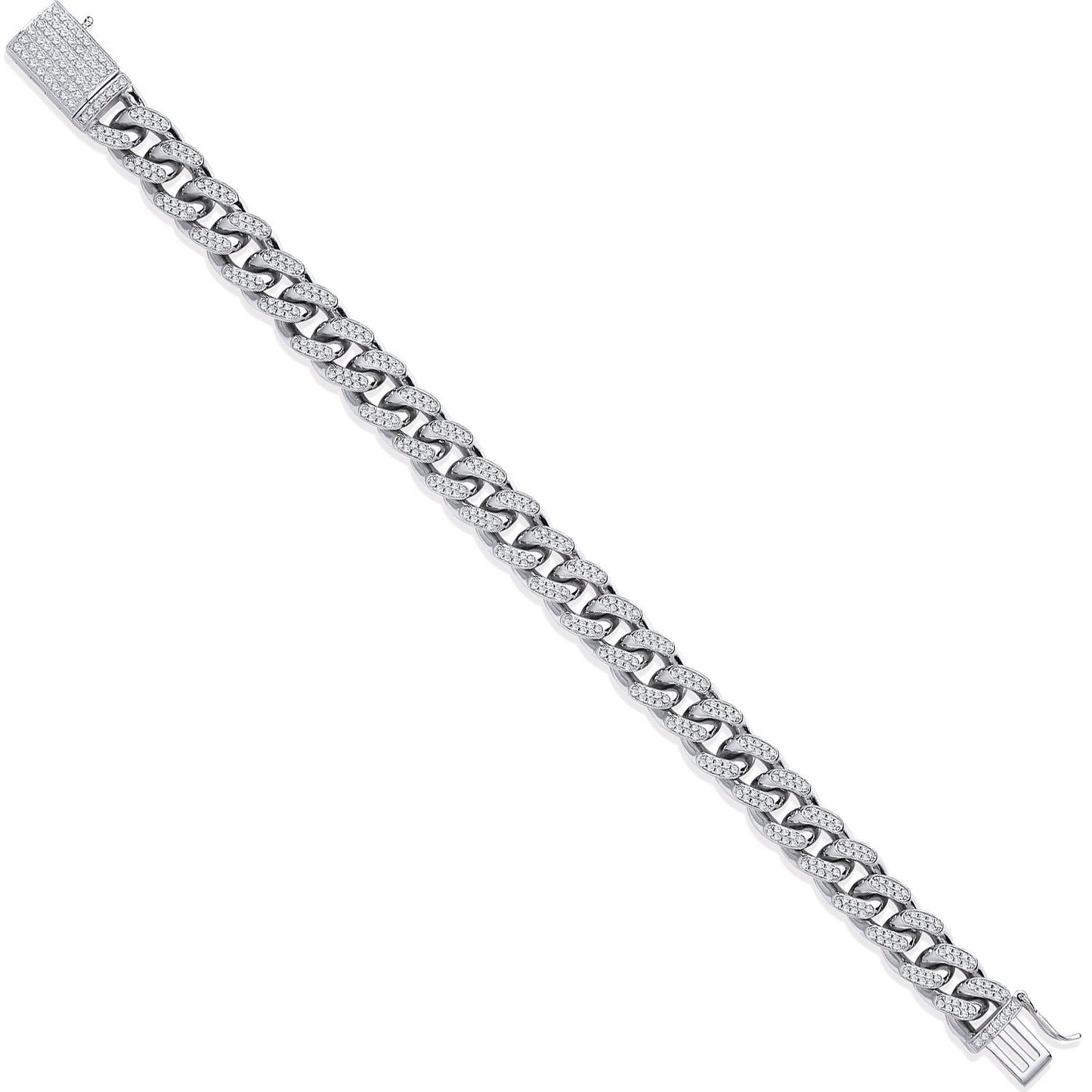 Silver 10mm Cuban Curb Link with Cubic Zirconias Gents Bracelet - Fine Bracelet - Certified A – Luxury Jewellery by Im
