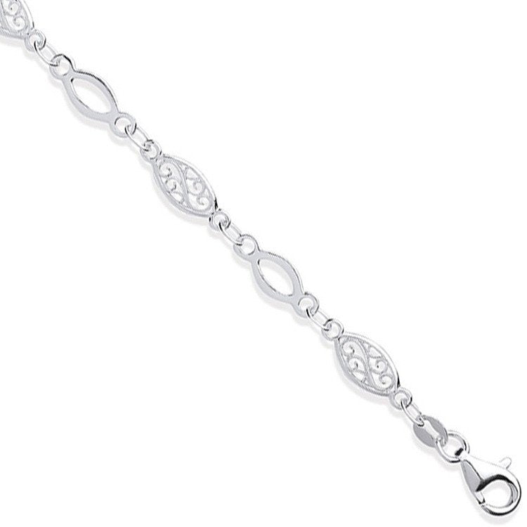 Silver Filigree & Plain Links Ladies Bracelet - Fine Bracelet - Certified Authentic – Luxury Jewellery by Imperial Tim
