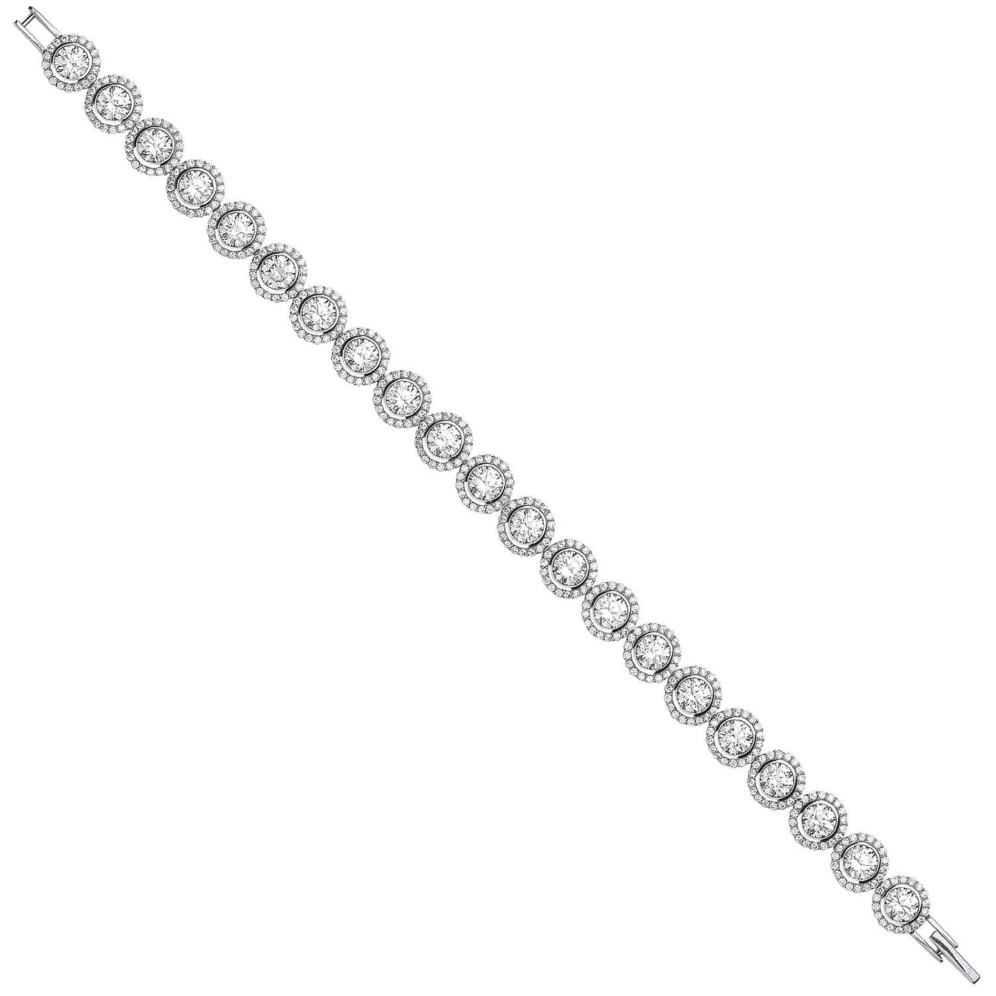 Silver 8mm Rubover Round Cubic Zirconia Halo Style Tennis Bracelet - Fine Bracelet - Certifie – Luxury Jewellery by Im