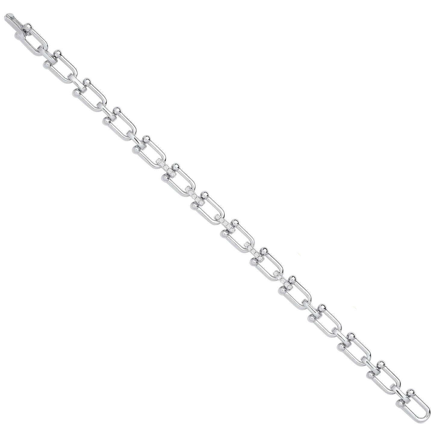 Silver Bike Lock Link with Cubic Zirconias Ladies Bracelet - Fine Bracelet - Certified Authen – Luxury Jewellery by Im