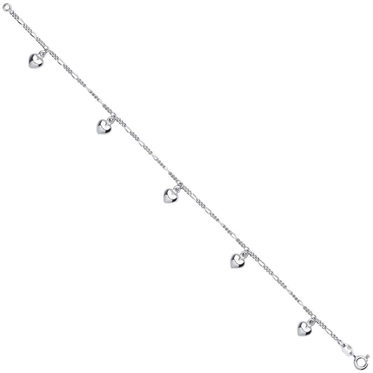 Silver Small Figaro Chain with Heart Charms Bracelet - Fine Bracelet - Certified Authentic – Luxury Jewellery by Imper