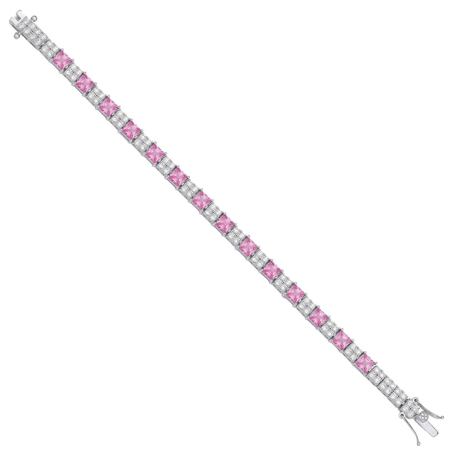 Silver Pink and Clear Cubic Zirconia Tennis Ladies 6.2mm Bracelet - Fine Bracelet - Certified – Luxury Jewellery by Im