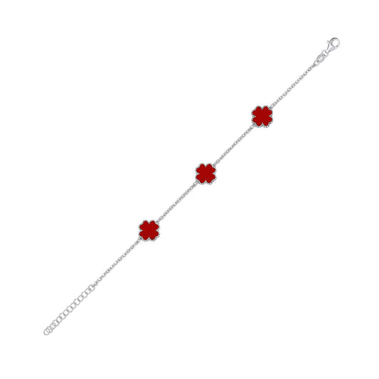 Silver Red Enamel Four Leaf Clover Bracelet - Fine Bracelet - Certified Authentic - Swiss Mad – Luxury Jewellery by Im
