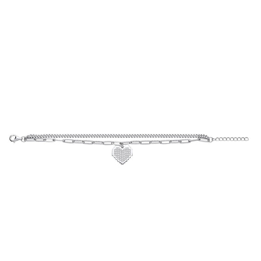 Silver Curb & Paper Clip Chain with Cubic Zirconia Heart Bracelet - Fine Bracelet - Certified – Luxury Jewellery by Im