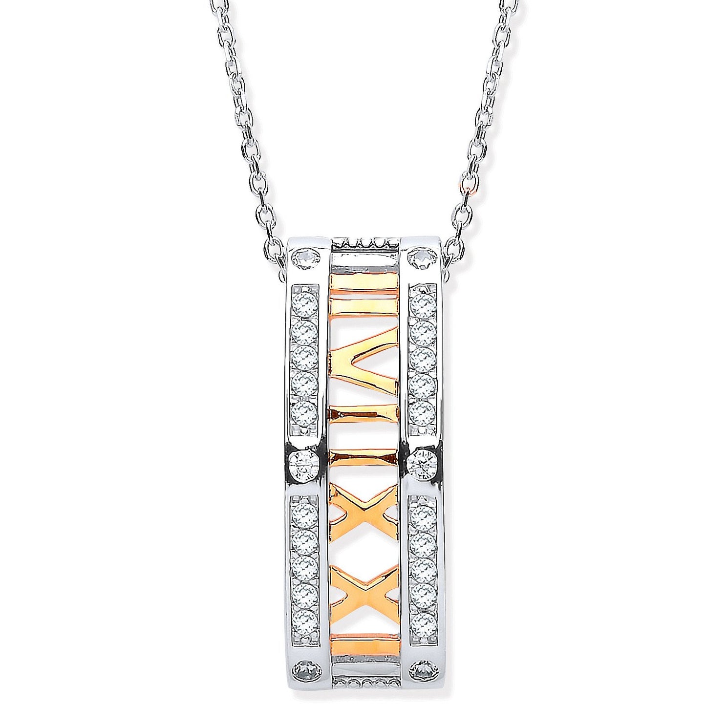 Silver & Roman Numeral Drop Pendant Necklace - Fine Necklace - Certified Authentic - Swiss Ma – Luxury Jewellery by Im