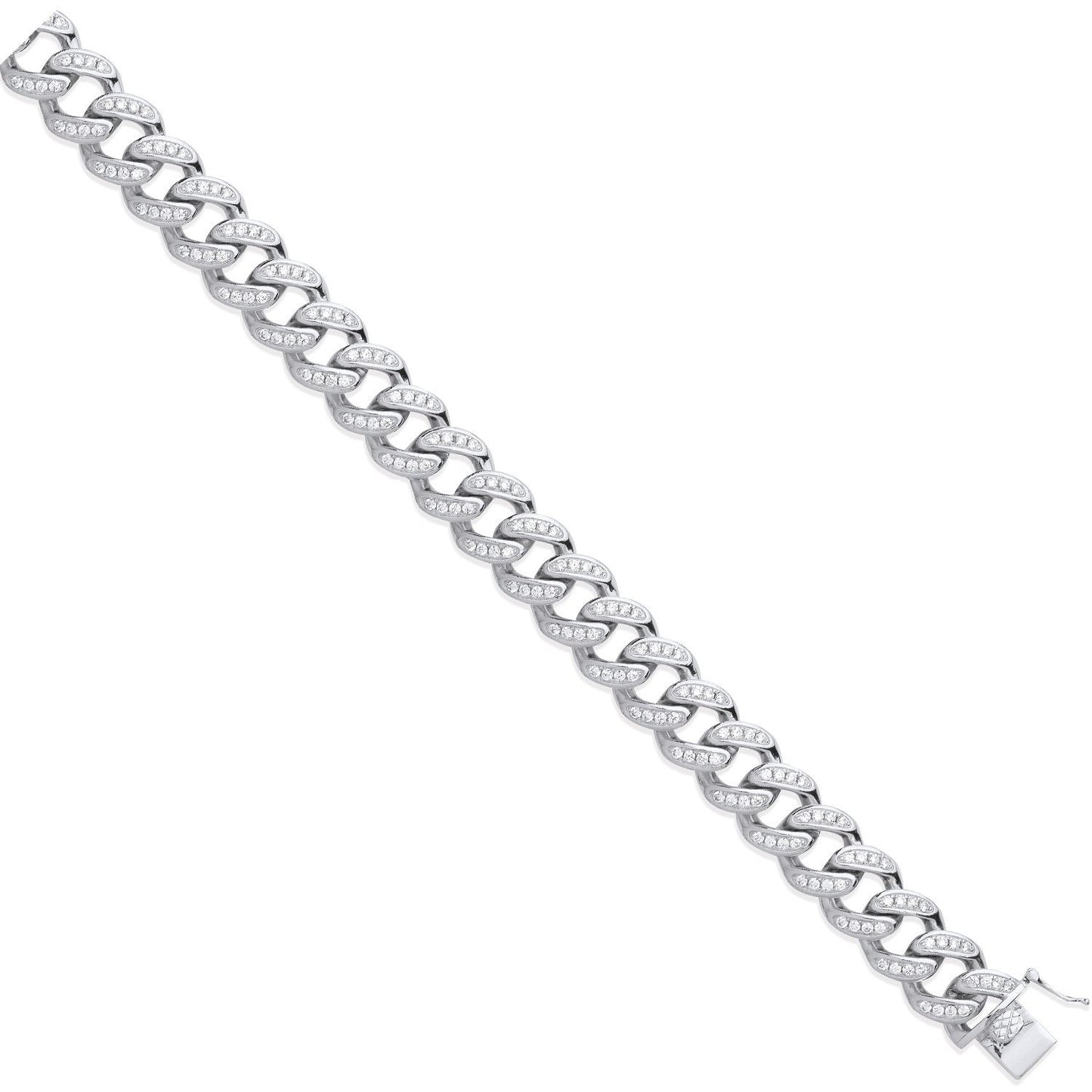 Silver 12mm Cubic Zirconia & Plain Back Link Curb Chain - Fine Necklace - Certified Authentic – Luxury Jewellery by Im