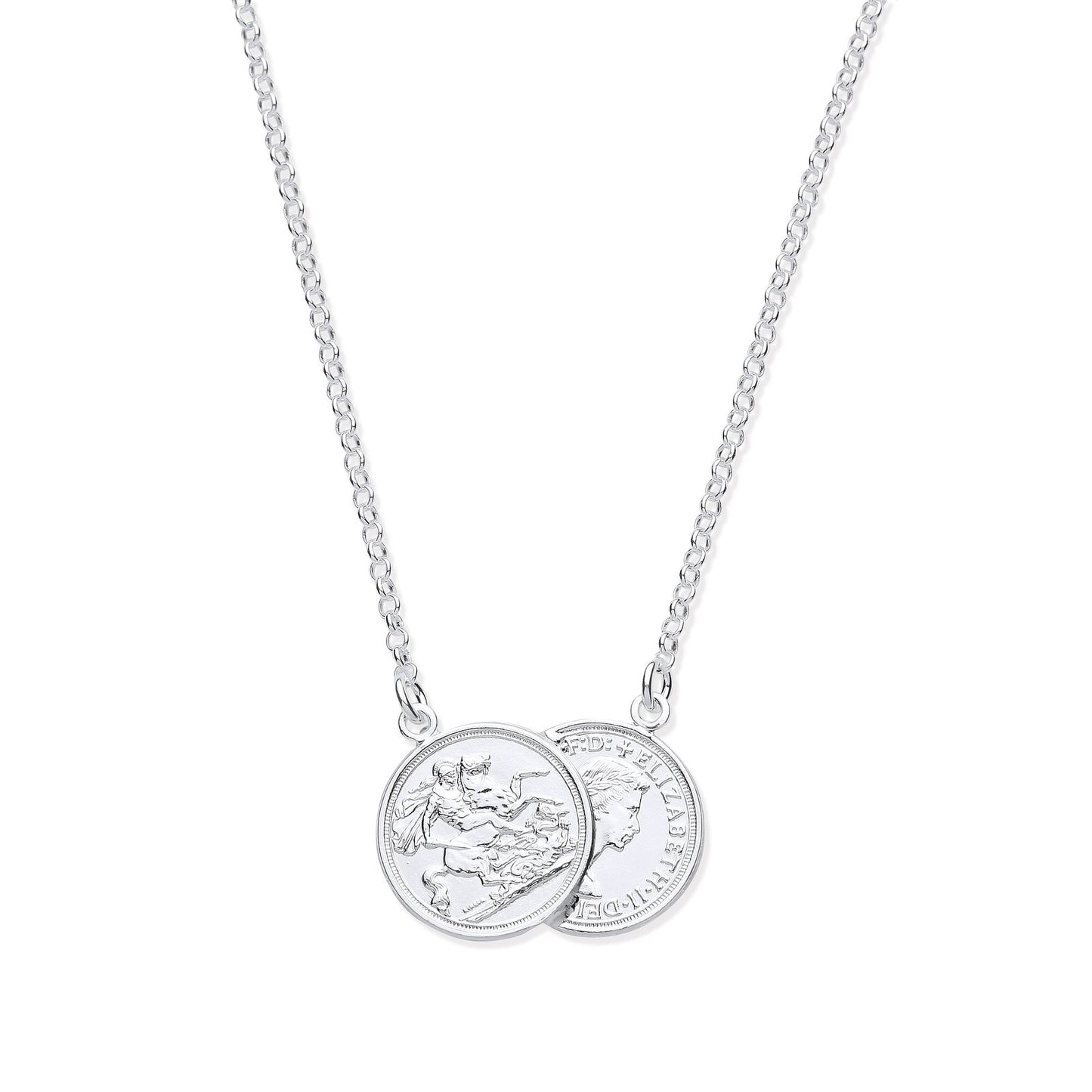 Silver Double Coin Pendant 17" Necklace - Fine Necklace - Certified Authentic - Swiss Made – Luxury Jewellery by Imper