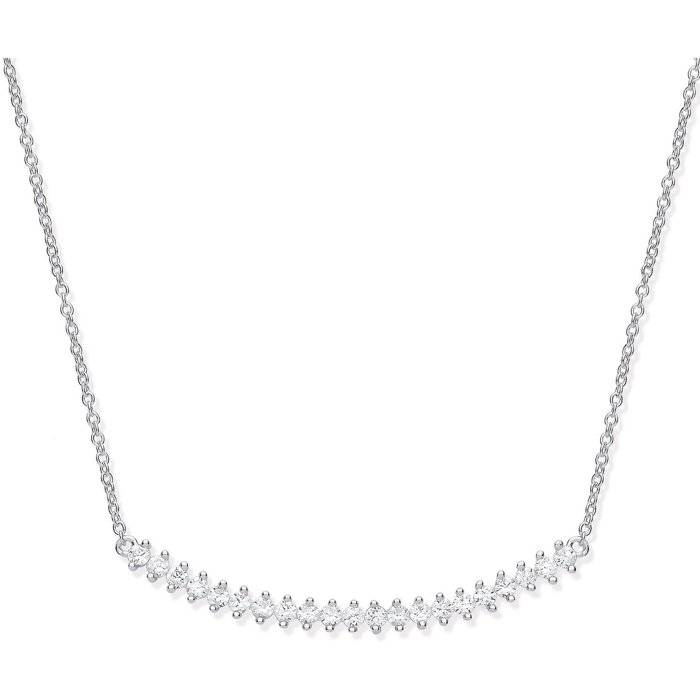 Silver Chic Curved Bar Cubic Zirconia 17" Necklace - Fine Necklace - Certified Authentic – Luxury Jewellery by Imperia