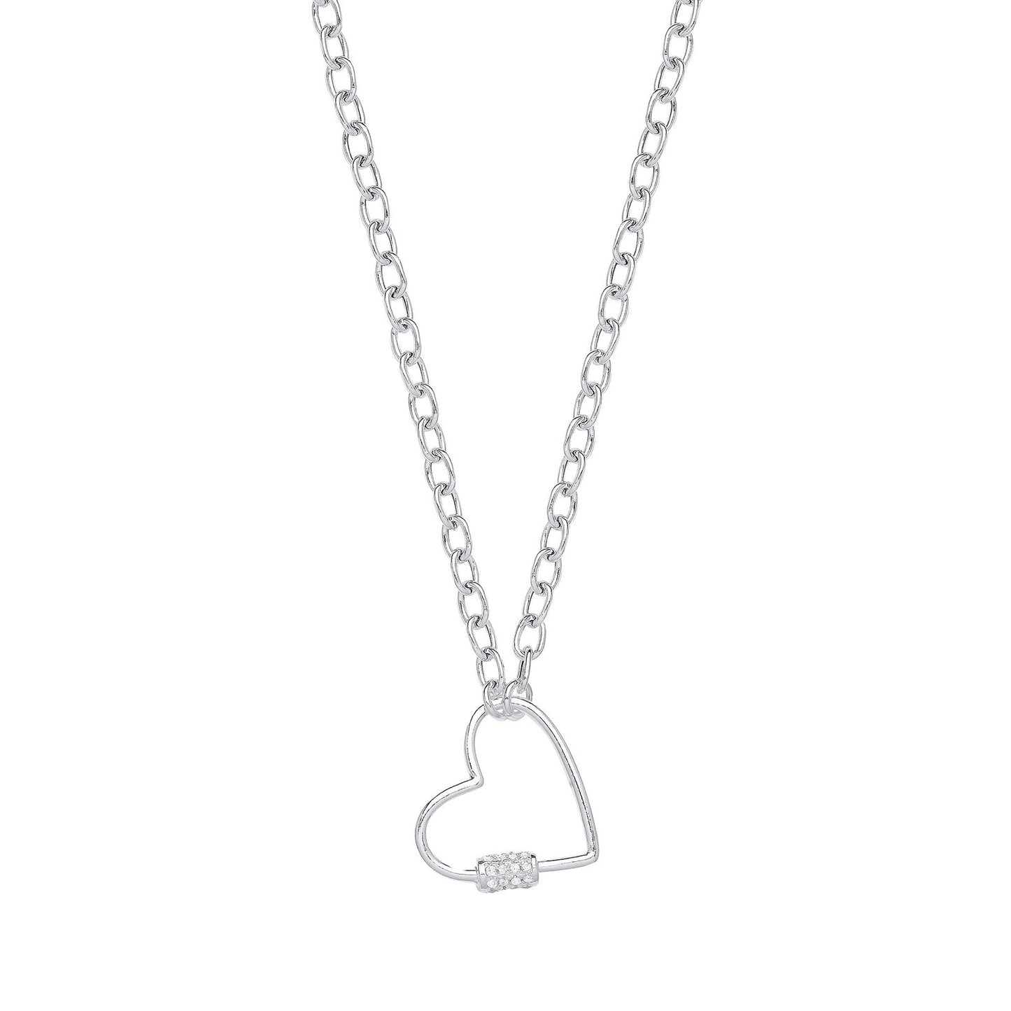 Silver Oval Link Chain , Heart Cubic Zirconia Charm Necklace - Fine Necklace - Certified Auth – Luxury Jewellery by Im