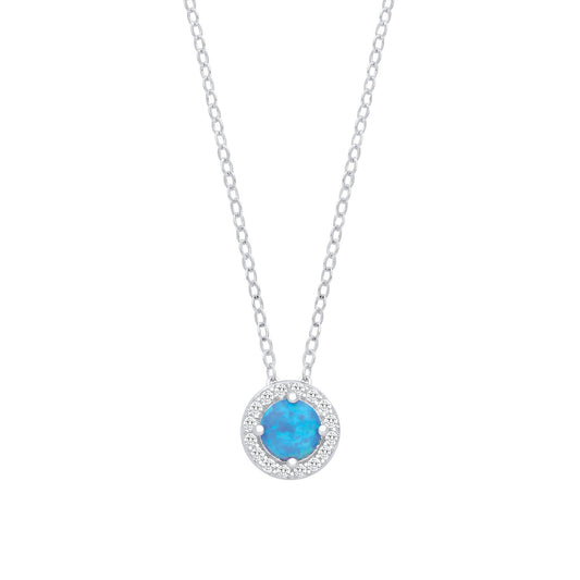 Silver Blue Opal Round Pendant with Chain - Fine Necklace - Certified Authentic - Swiss Made – Luxury Jewellery by Imp