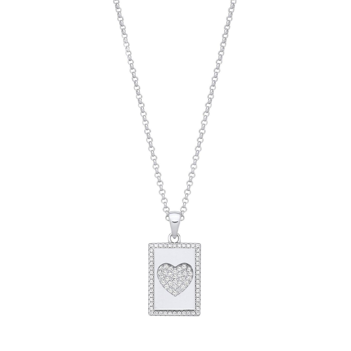 Silver Dog Tag Cubic Zirconias Heart Pendant on Chain - Fine Necklace - Certified Authentic – Luxury Jewellery by Impe