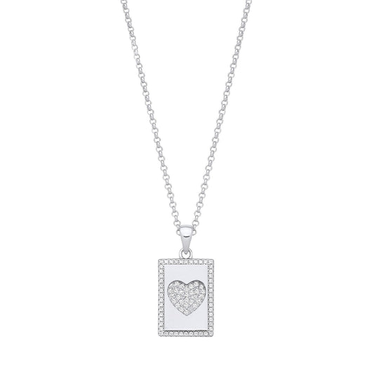 Silver Dog Tag Cubic Zirconias Heart Pendant on Chain - Fine Necklace - Certified Authentic – Luxury Jewellery by Impe