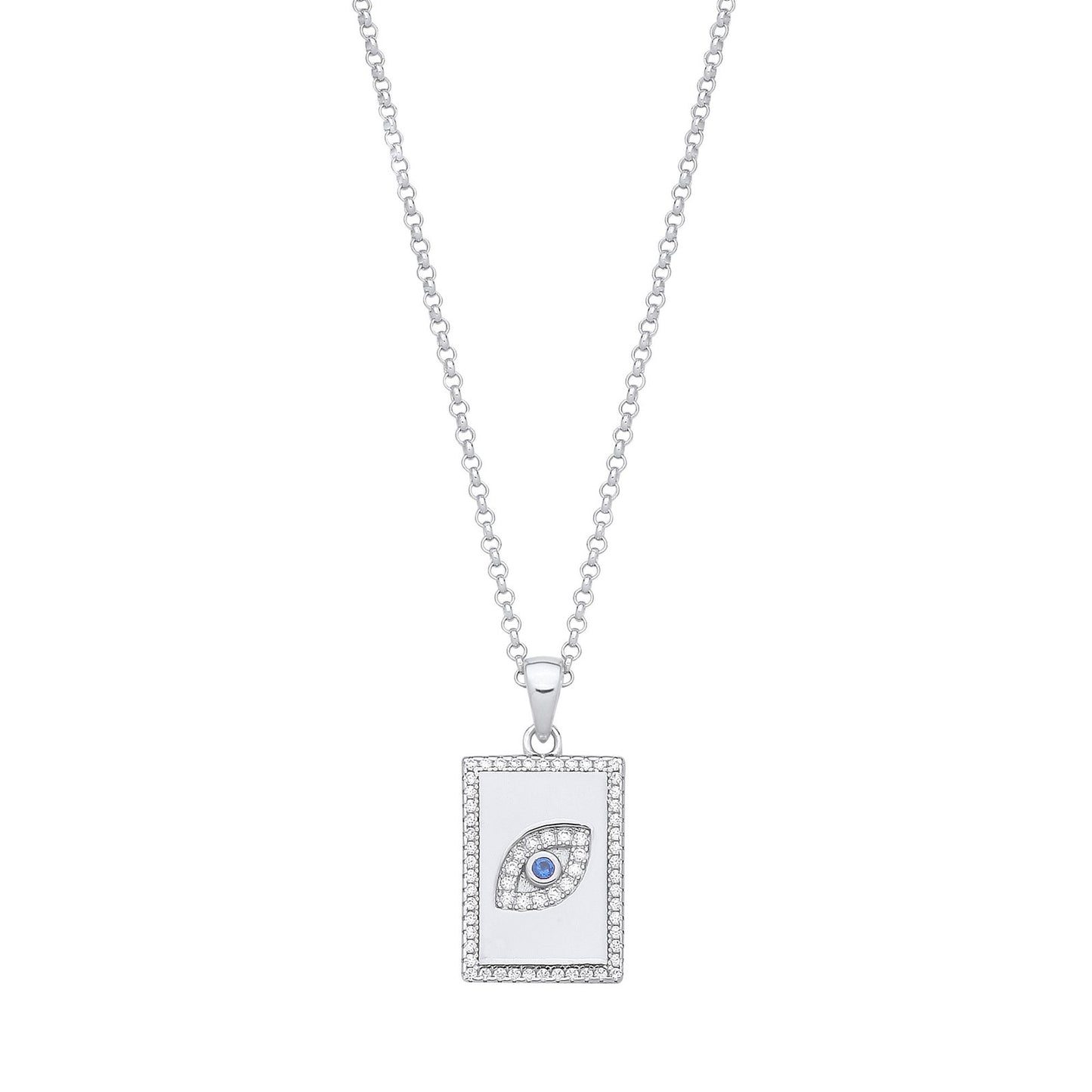 Silver Dog Tag Cubic Zirconias Evil Eye Pendant on Chain - Fine Necklace - Certified Authenti – Luxury Jewellery by Im