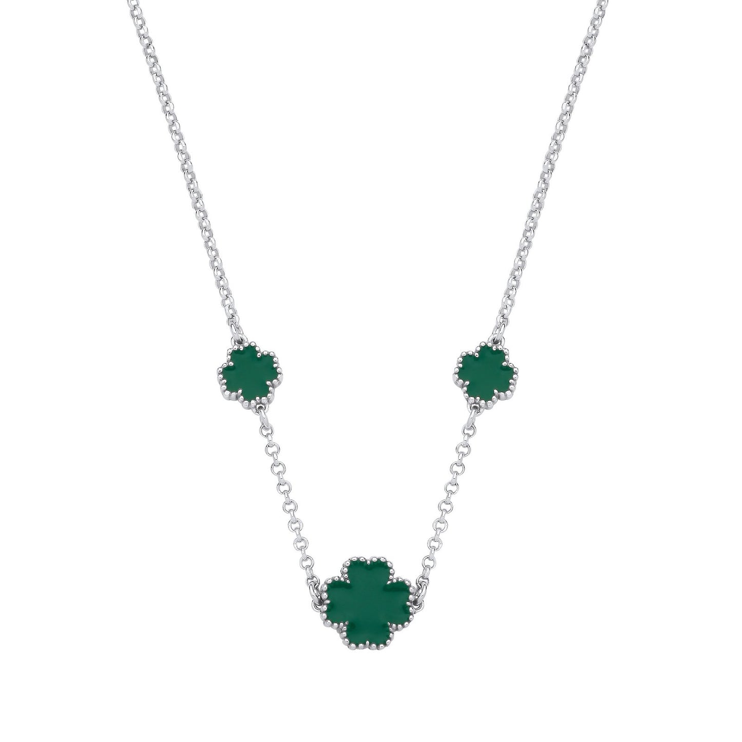 Silver Green Enamel Four Leaf Clover Necklace - Fine Necklace - Certified Authentic – Luxury Jewellery by Imperial Tim