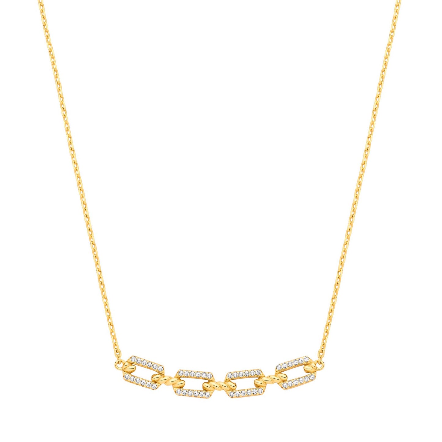 Silver 18ct Yellow Gold Plated Necklace with Cubic Zirconia Paper Clip Pendant - Fine Necklac – Luxury Jewellery by Im