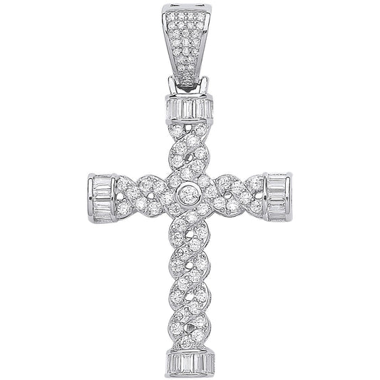 Silver Plait Style Fancy Cubic Zirconia Cross - Luxury Watch - Certified Authentic - Swiss Ma – Luxury Watch by Imperi