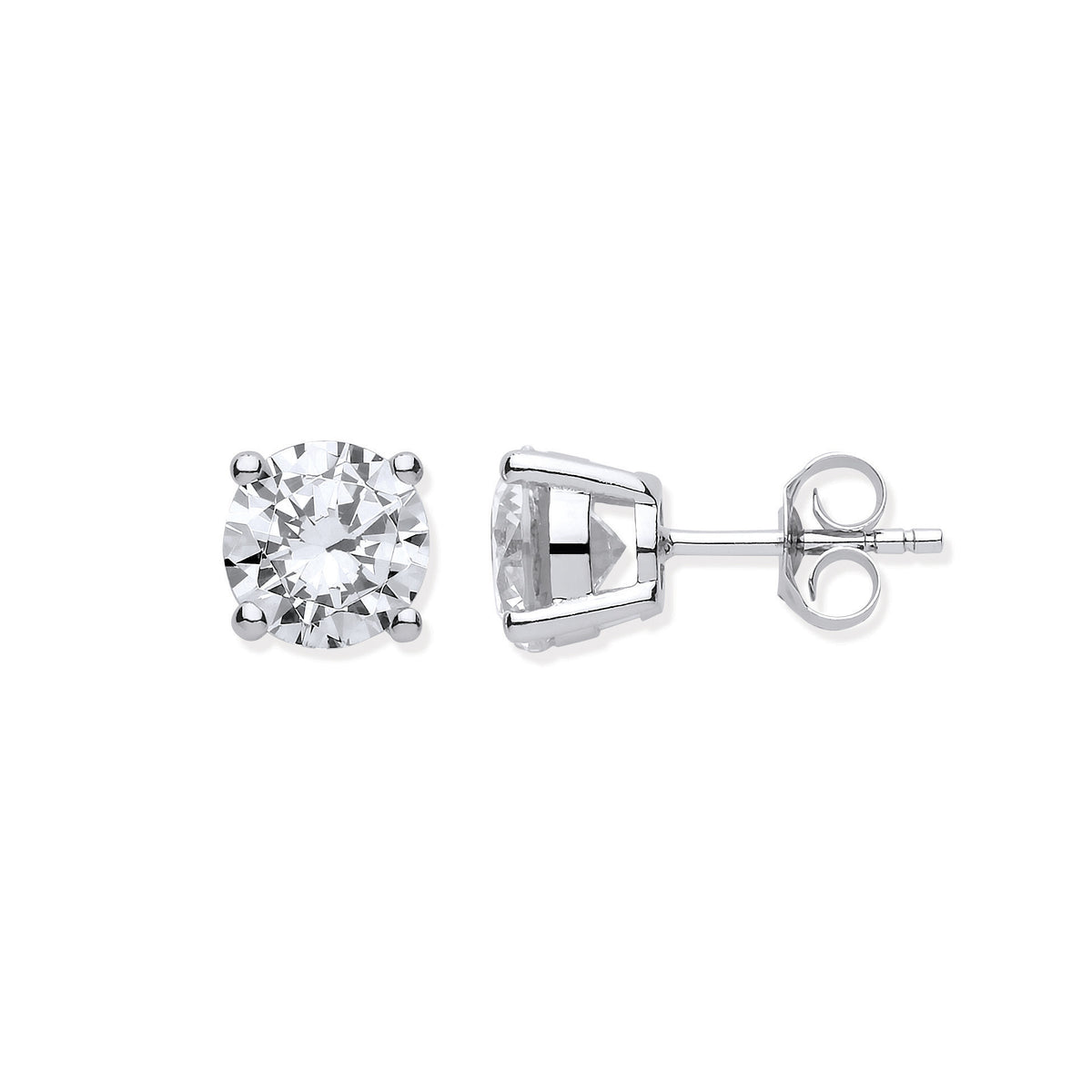 Silver Brilliant Cut Cubic Zirconia 8mm Claw Set Stud
