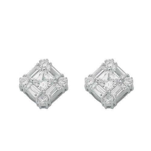 Silver Fancy Cluster Cubic Zirconia Stud Earrings - Fine Ring - Certified Authentic – Luxury Jewellery by Imperial Tim