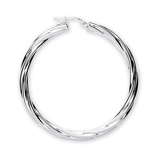 Silver Twisted Medium Hoop Earrings - Fine Ring - Certified Authentic - Swiss Made - UK Stock – Luxury Jewellery by Im