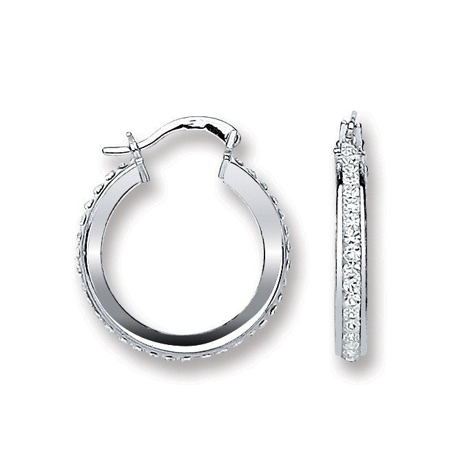Silver Single Row Crystal Hoop Earrings - Fine Ring - Certified Authentic - Swiss Made – Luxury Jewellery by Imperial