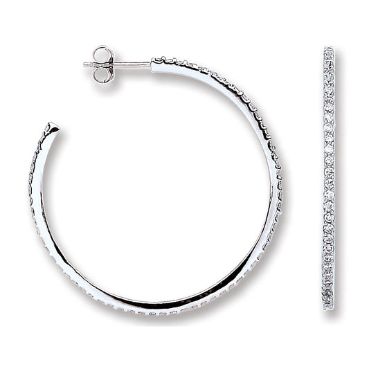 Silver Cubic Zirconia Round Hoop Earrings - Fine Ring - Certified Authentic - Swiss Made – Luxury Jewellery by Imperia