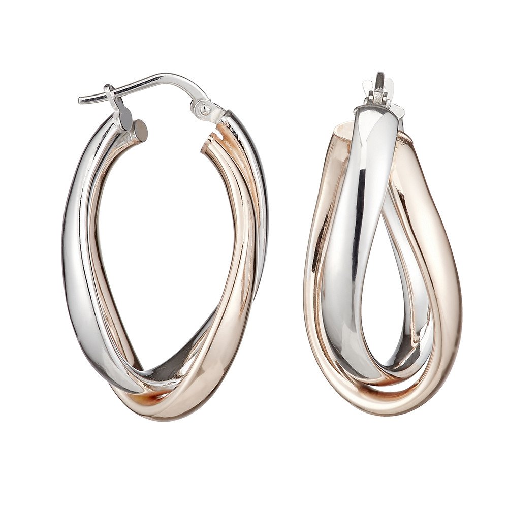 Silver Oval Two Tone Hoop Earrings - Fine Ring - Certified Authentic - Swiss Made - UK Stock – Luxury Jewellery by Imp