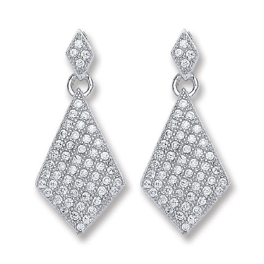 Silver Diamond Shape Drop Earrings - Fine Ring - Certified Authentic - Swiss Made - UK Stock – Luxury Jewellery by Imp
