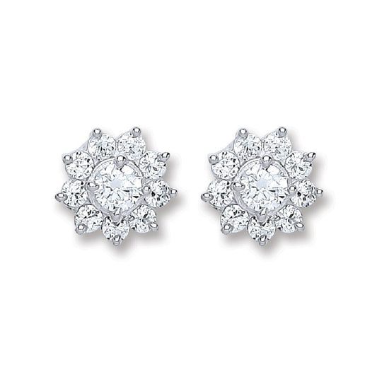 Silver Cubic Zirconia Cluster Stud Earrings - Fine Ring - Certified Authentic - Swiss Made – Luxury Jewellery by Imper