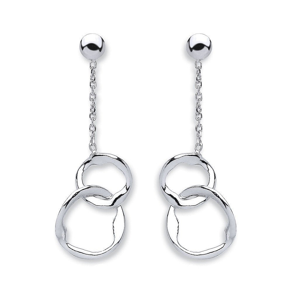 Silver Fancy Inter Locking Circle Drop Earrings - Fine Ring - Certified Authentic - Swiss Mad – Luxury Jewellery by Im