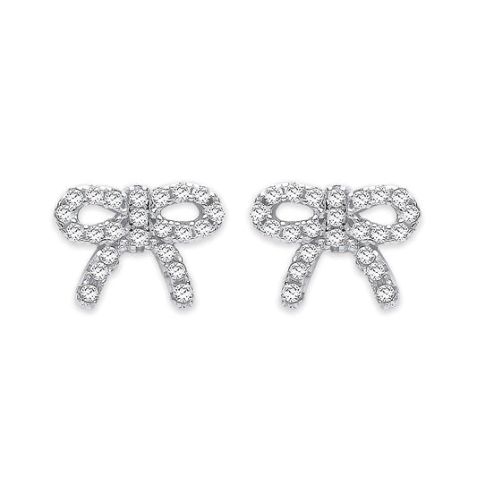 Silver Cubic Zirconia Bow Stud Earrings - Fine Ring - Certified Authentic - Swiss Made – Luxury Jewellery by Imperial
