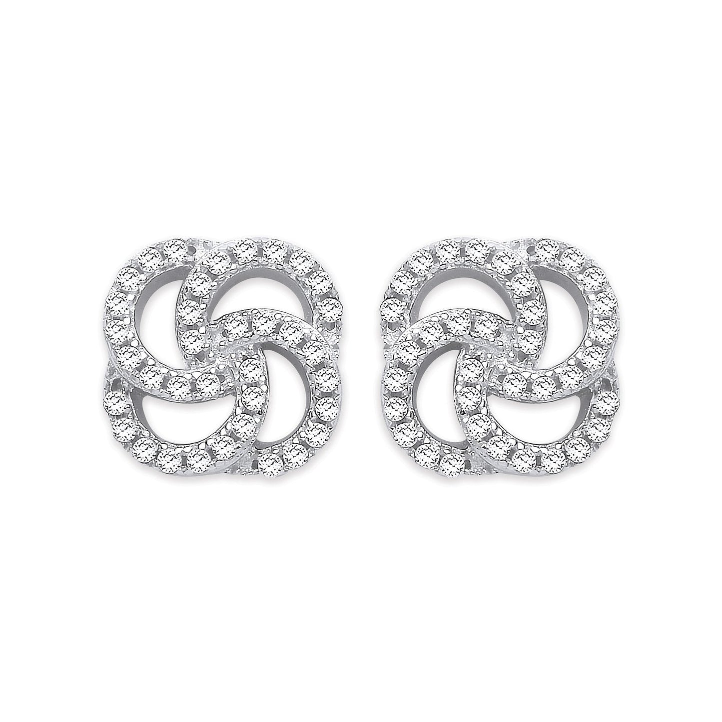 Silver Cubic Zirconia Swirl Stud Earrings - Fine Ring - Certified Authentic - Swiss Made – Luxury Jewellery by Imperia