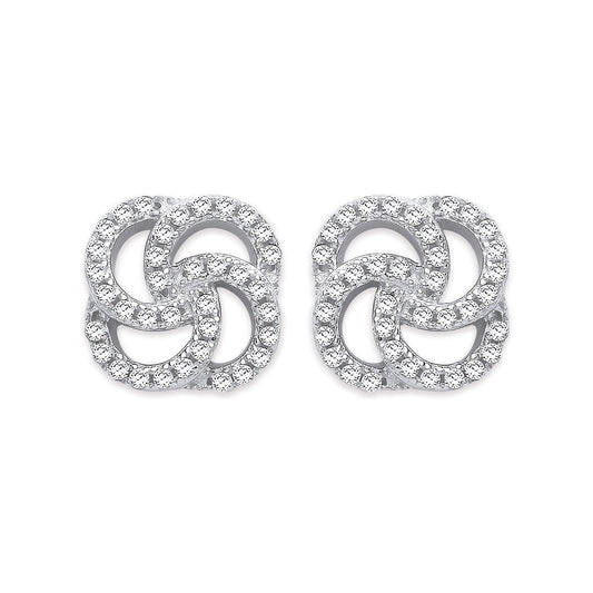 Silver Cubic Zirconia Swirl Stud Earrings - Fine Ring - Certified Authentic - Swiss Made – Luxury Jewellery by Imperia