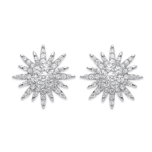 Silver Cubic Zirconia Starburst Stud Earrings - Fine Ring - Certified Authentic - Swiss Made – Luxury Jewellery by Imp