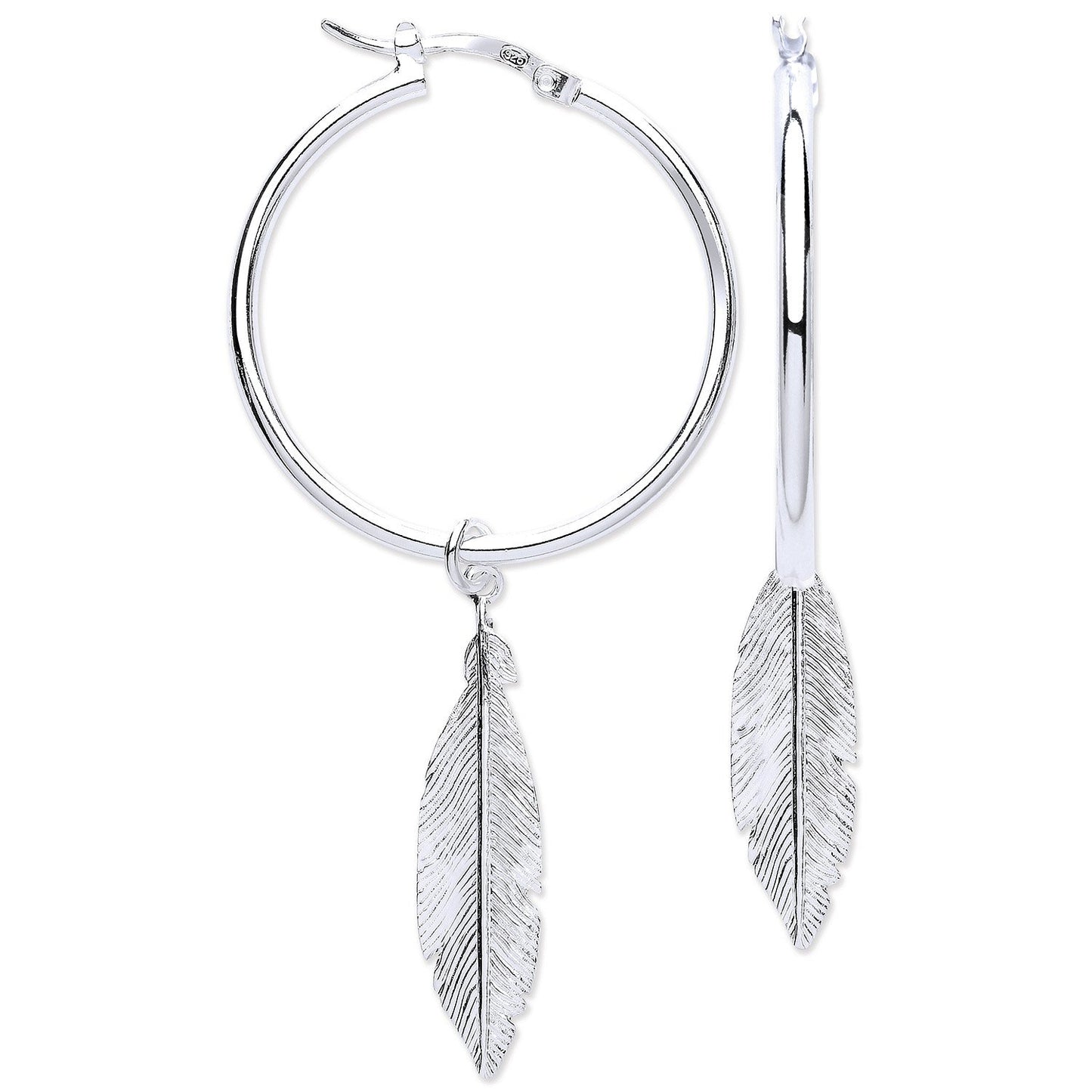 Silver Feather Hoop Earrings - Fine Ring - Certified Authentic - Swiss Made - UK Stock – Luxury Jewellery by Imperial