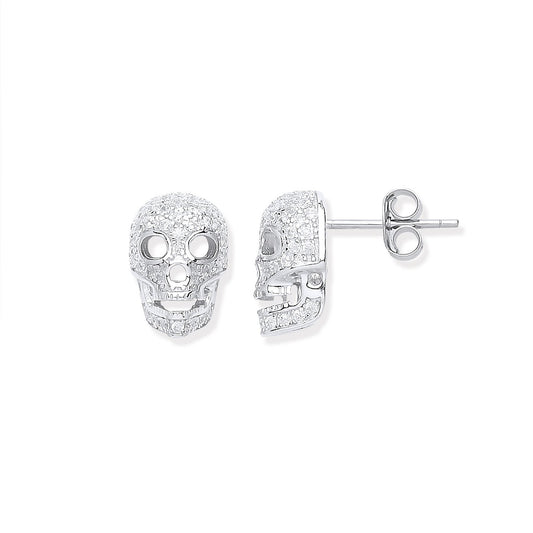 Silver Cubic Zirconia Skull Stud Earrings - Fine Ring - Certified Authentic - Swiss Made – Luxury Jewellery by Imperia