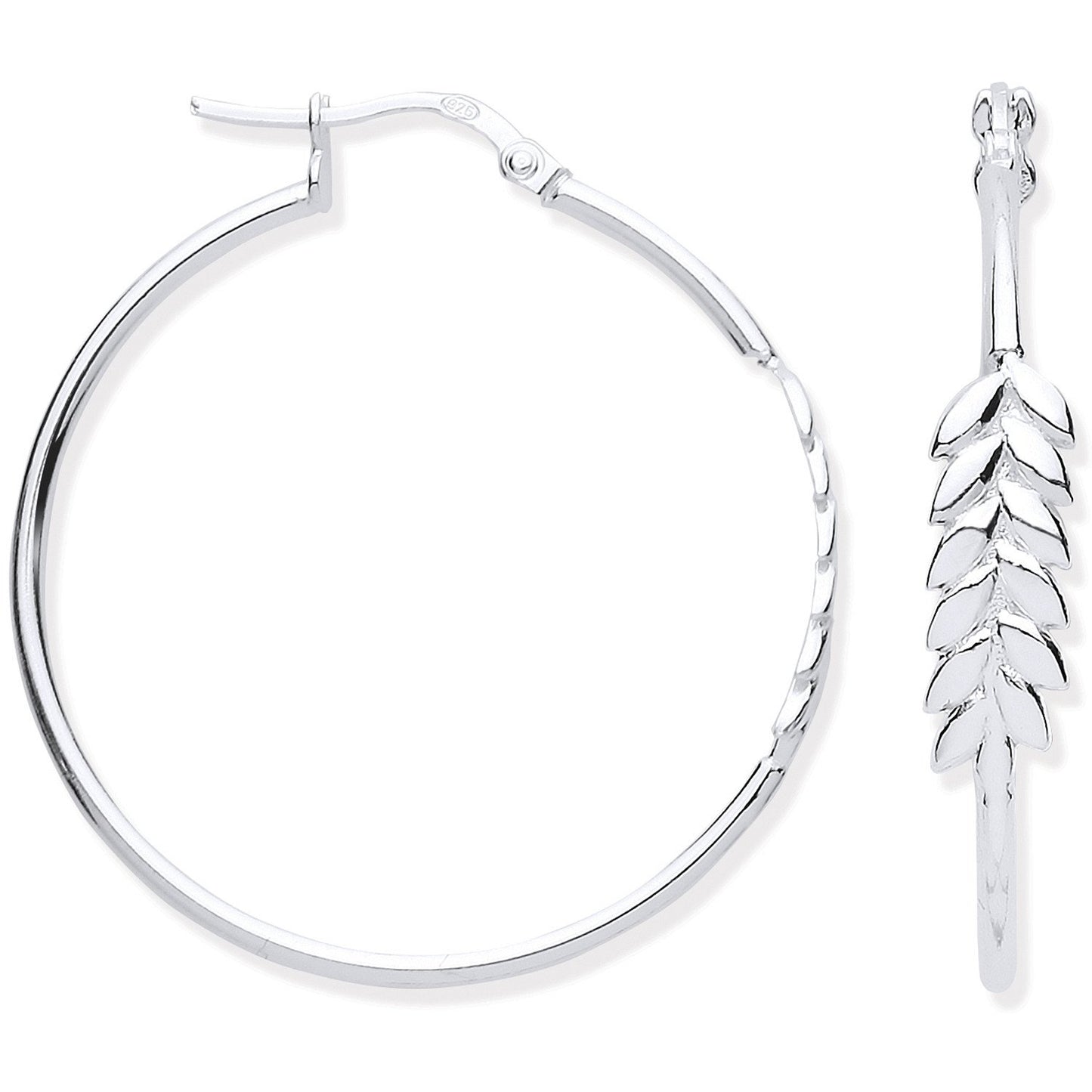 Silver Barley Leaf Hoop Earrings - Fine Ring - Certified Authentic - Swiss Made - UK Stock – Luxury Jewellery by Imper