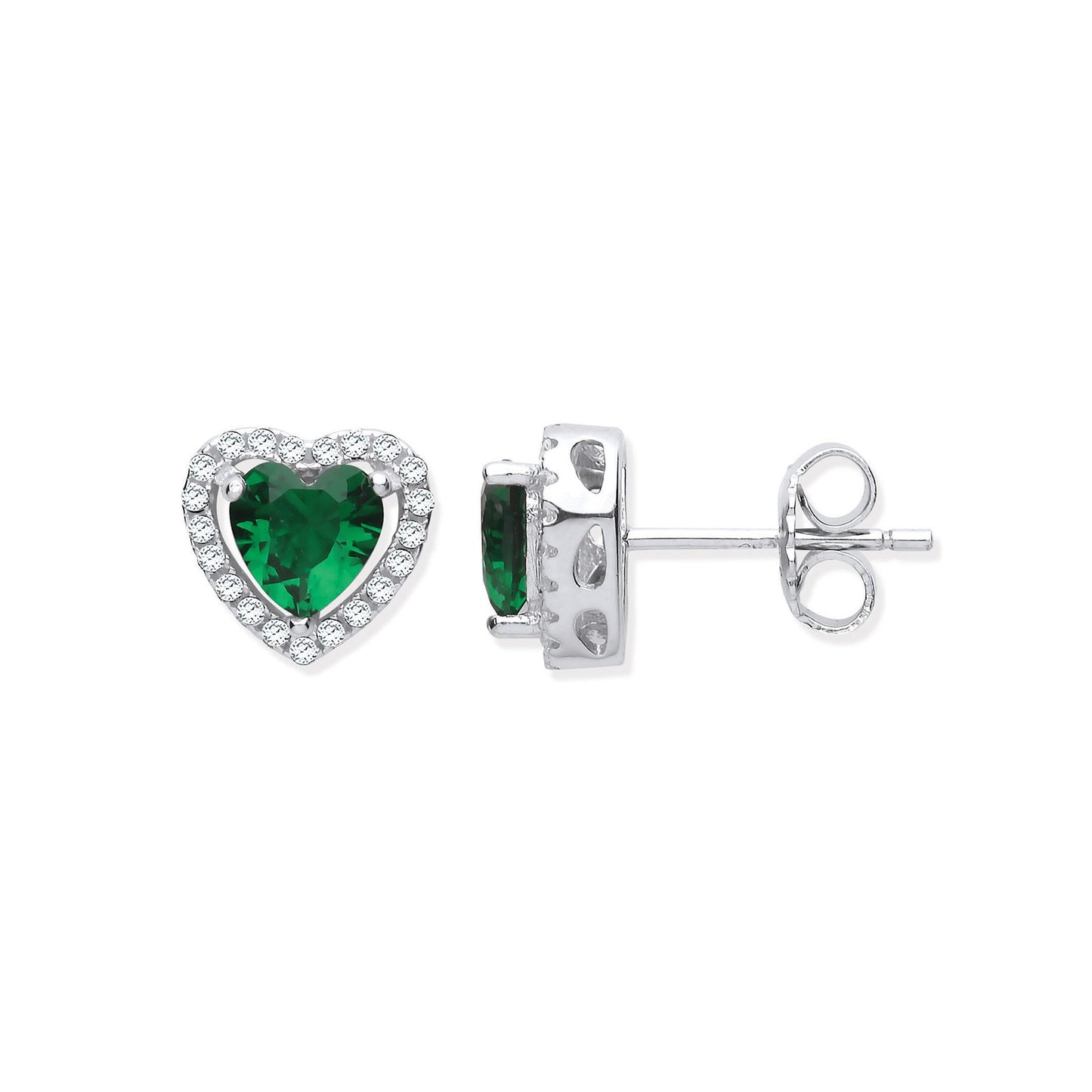 Silver Green Cubic Zirconia Halo Heart Stud Earrings - Fine Ring - Certified Authentic – Luxury Jewellery by Imperial