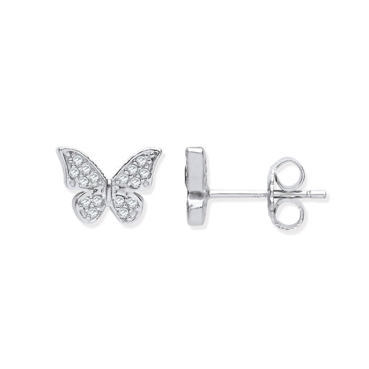 Silver Cubic Zirconia Butterfly Stud Earrings - Fine Ring - Certified Authentic - Swiss Made – Luxury Jewellery by Imp