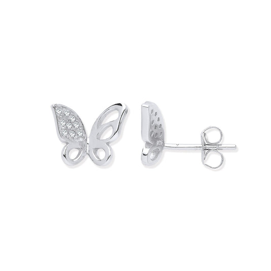 Silver Cubic Zirconia Open Butterfly Stud Earrings - Fine Ring - Certified Authentic – Luxury Jewellery by Imperial Ti