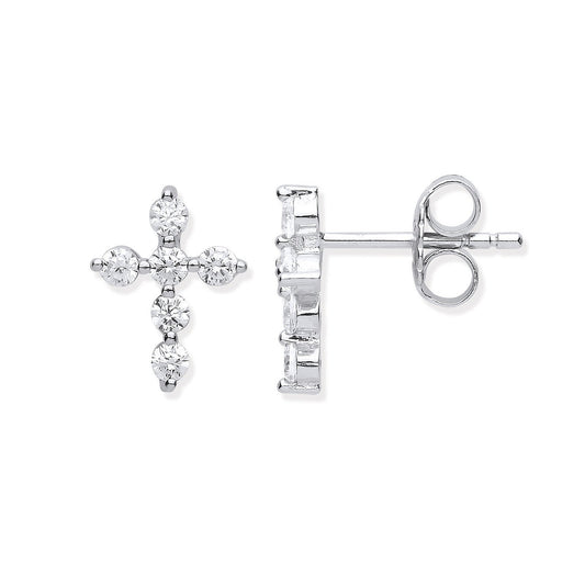 Silver Cubic Zirconia Small Cross Stud Earrings - Fine Ring - Certified Authentic - Swiss Mad – Luxury Jewellery by Im