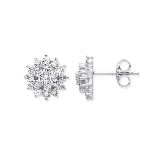 Silver Traditional Cubic Zirconia Cluster Studs - Luxury Watch - Certified Authentic – Luxury Watch by Imperial Time U