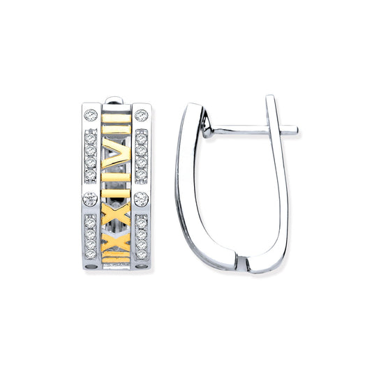 Silver with Yellow Gold Plated Roman Numeral Hoop Cubic Zirconia Earrings - Fine Ring – Luxury Jewellery by Imperial T