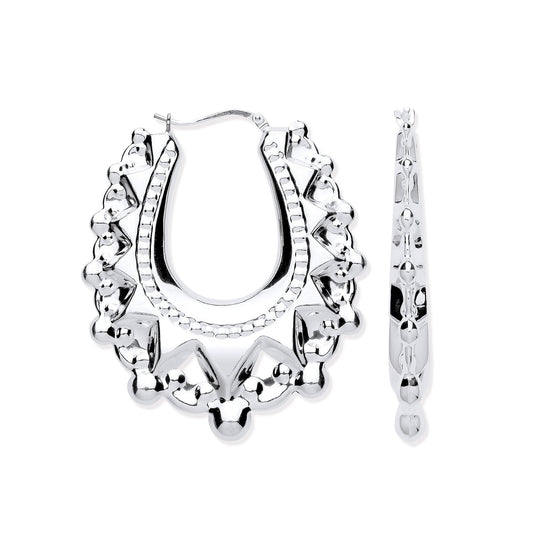 Silver Embossed Hinged Large Oval Creoles - Luxury Watch - Certified Authentic - Swiss Made – Luxury Watch by Imperial