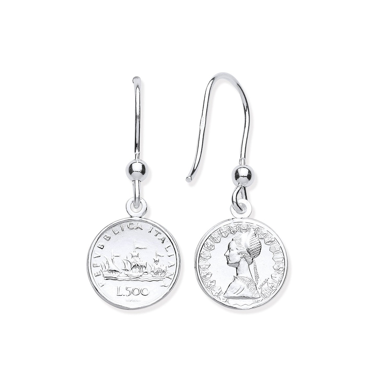 Silver Coin Drop Hook Earrings - Fine Ring - Certified Authentic - Swiss Made - UK Stock – Luxury Jewellery by Imperia
