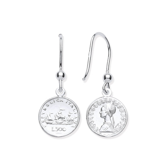 Silver Coin Drop Hook Earrings - Fine Ring - Certified Authentic - Swiss Made - UK Stock – Luxury Jewellery by Imperia