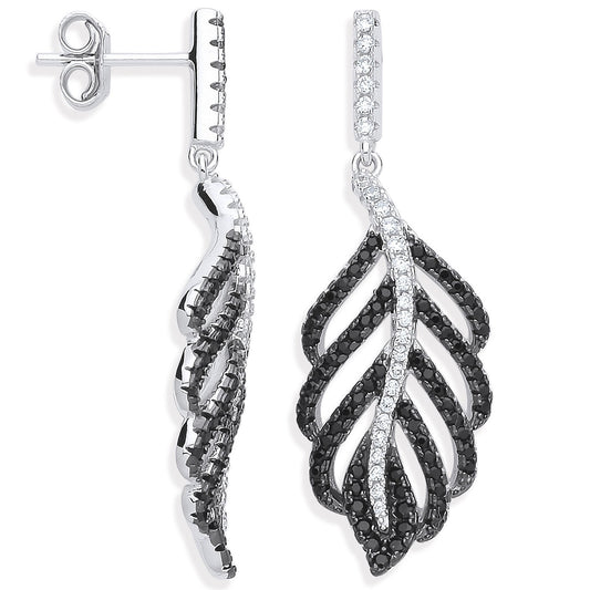 Silver Black & Clear Cubic Zirconia Leaf Drop Earrings - Fine Ring - Certified Authentic – Luxury Jewellery by Imperia