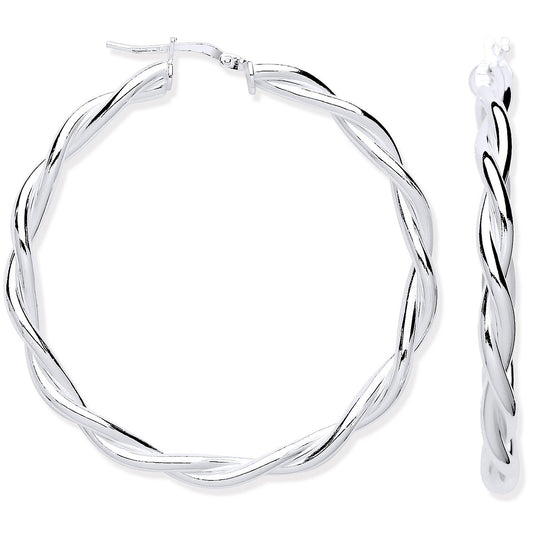Silver Twist Hoop 40mm Earrings - Fine Ring - Certified Authentic - Swiss Made - UK Stock – Luxury Jewellery by Imperi